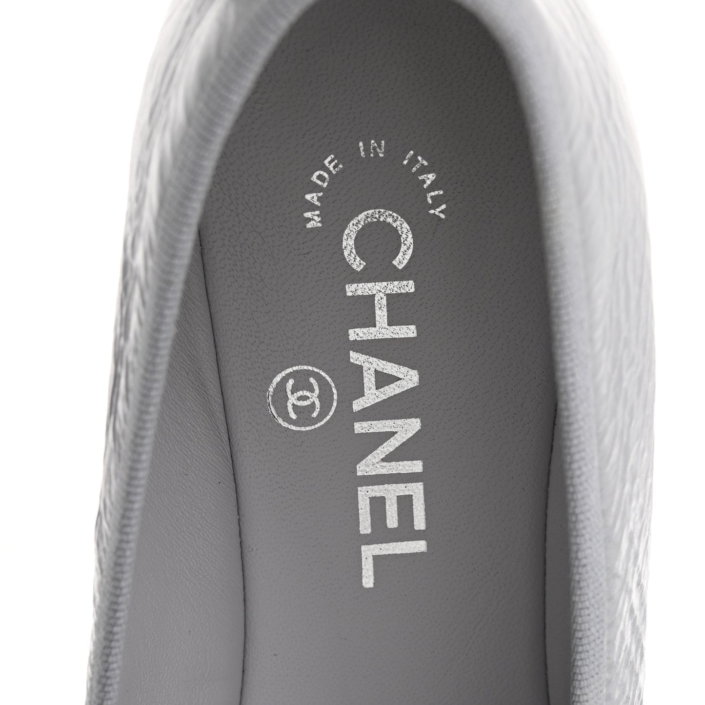 Shiny Crumpled Calfskin Patent CC Cap Toe Ballerina Flats 39 Grey Black