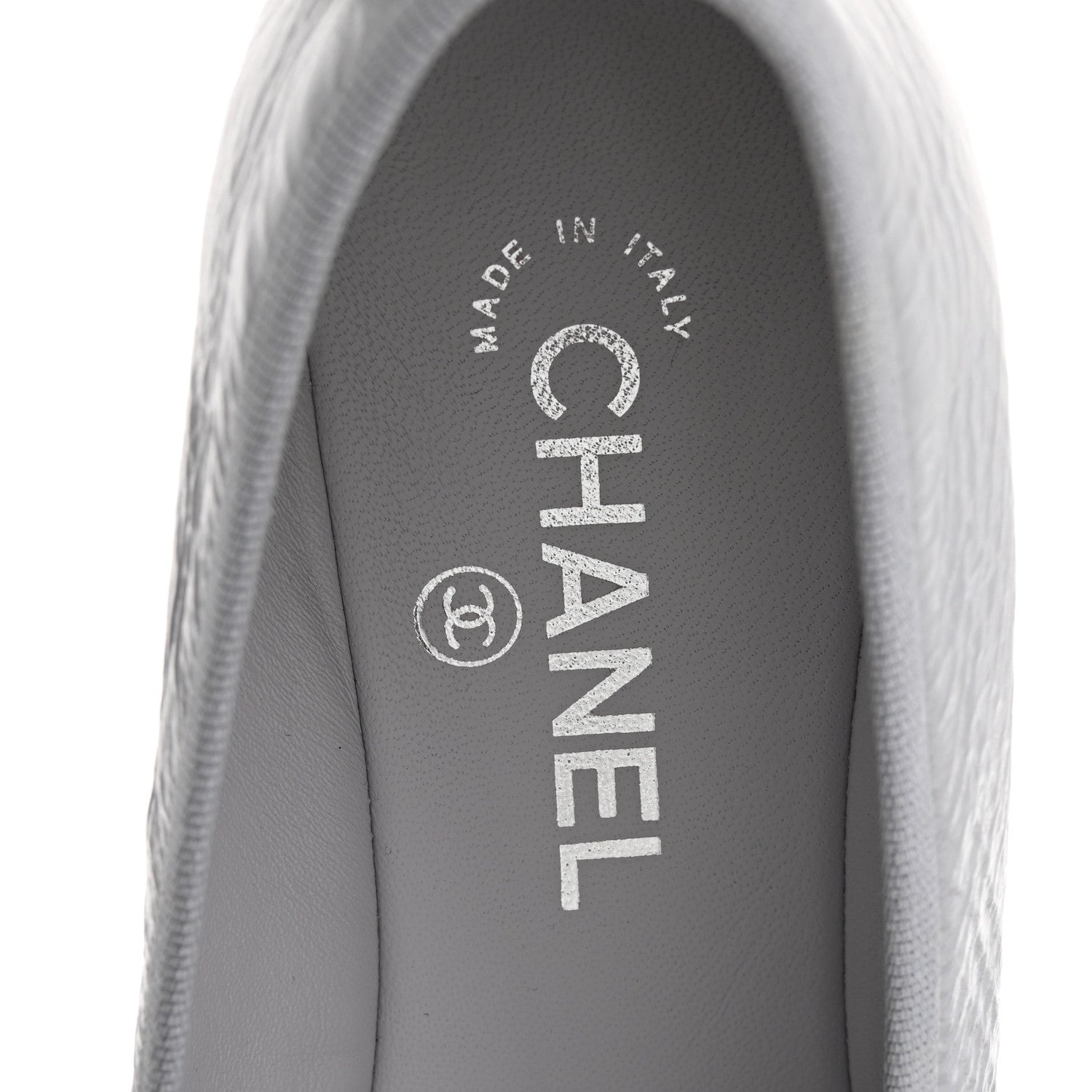 Chanel Shiny Crumpled Calfskin Patent CC Cap Toe Ballerina Flats 39 Grey Black 7 of 14