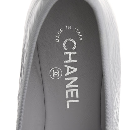 Chanel Shiny Crumpled Calfskin Patent CC Cap Toe Ballerina Flats 39 Grey Black 7 of 14