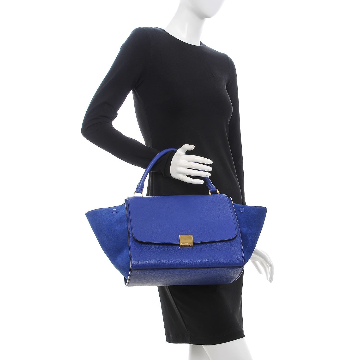 Celine Drummed Calfskin Suede Medium Trapeze Indigo 3 of 12