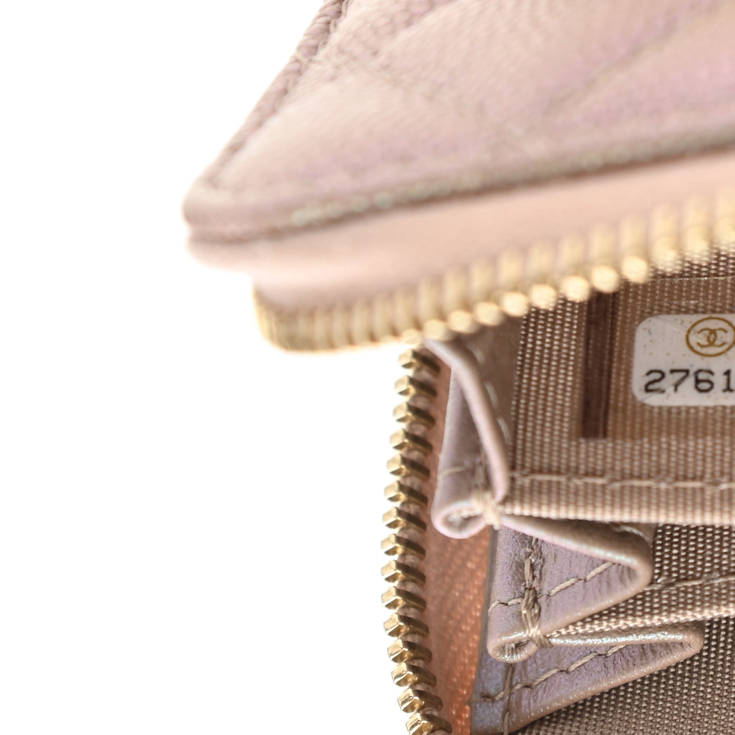 Iridescent Caviar Quilted Zip Coin Purse Beige