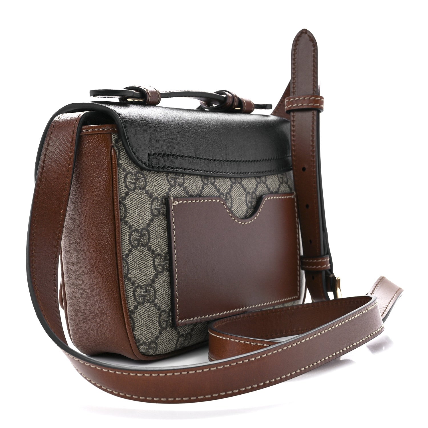 Gucci GG Supreme Monogram New Sakai Lux Calfskin Mini Padlock Flap Pocket Shoulder Bag Beige Ebony Black Cuir 3 of 13