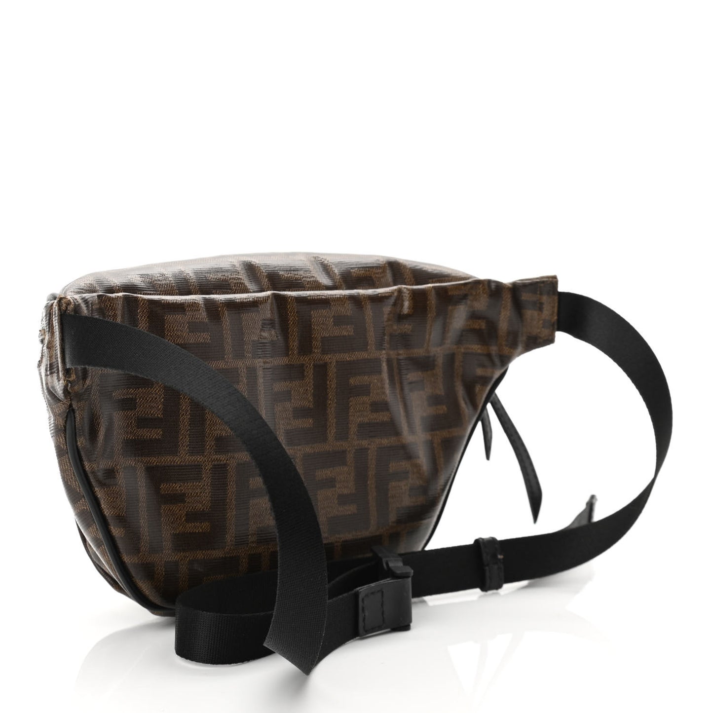 Glazed Fabric Vitello Century FF 1974 Stamp Patch Mens Pocket Belt Bag Mogano Panna Black