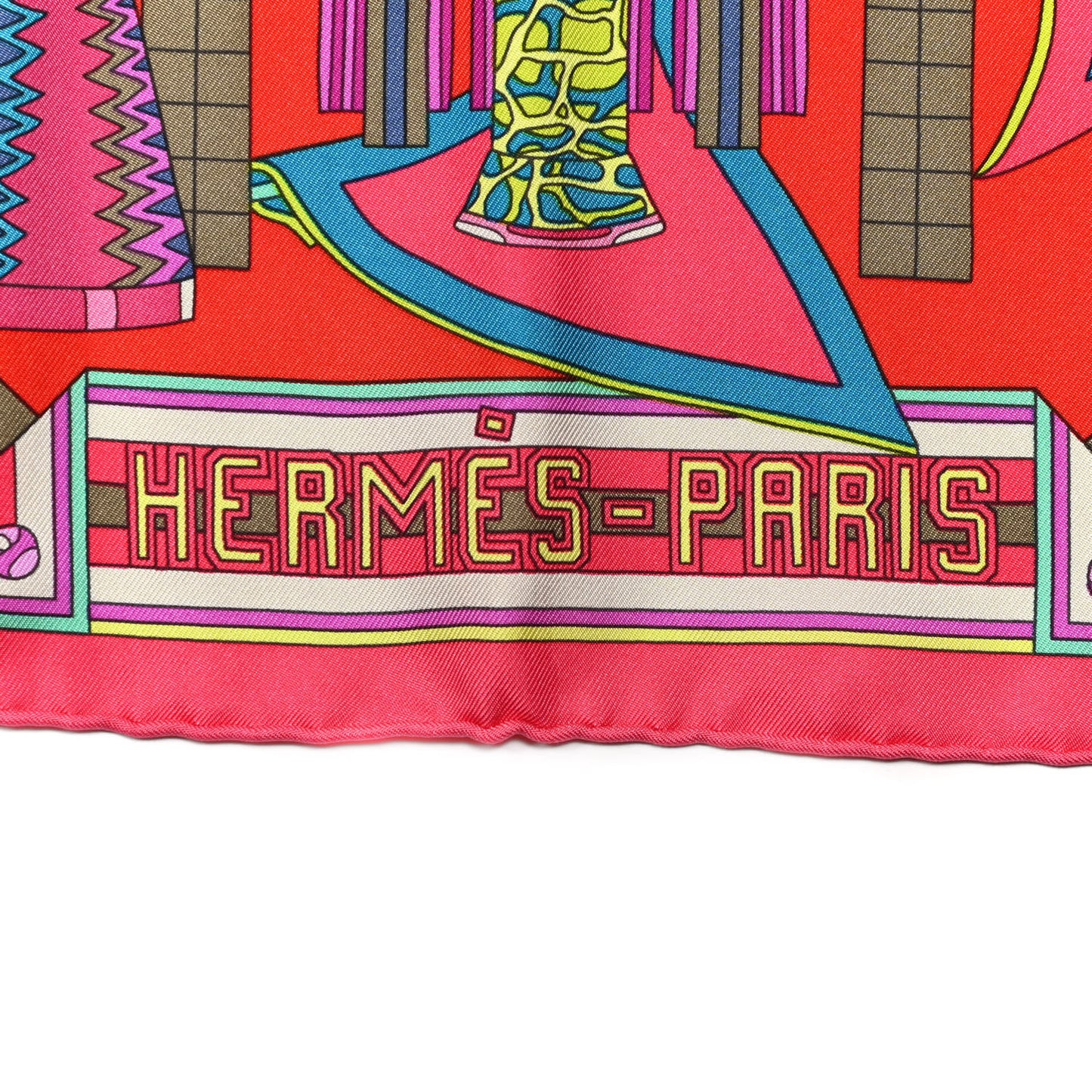 Silk Les Trophees Scarf 90 Rose Vif Rouge Turquoise