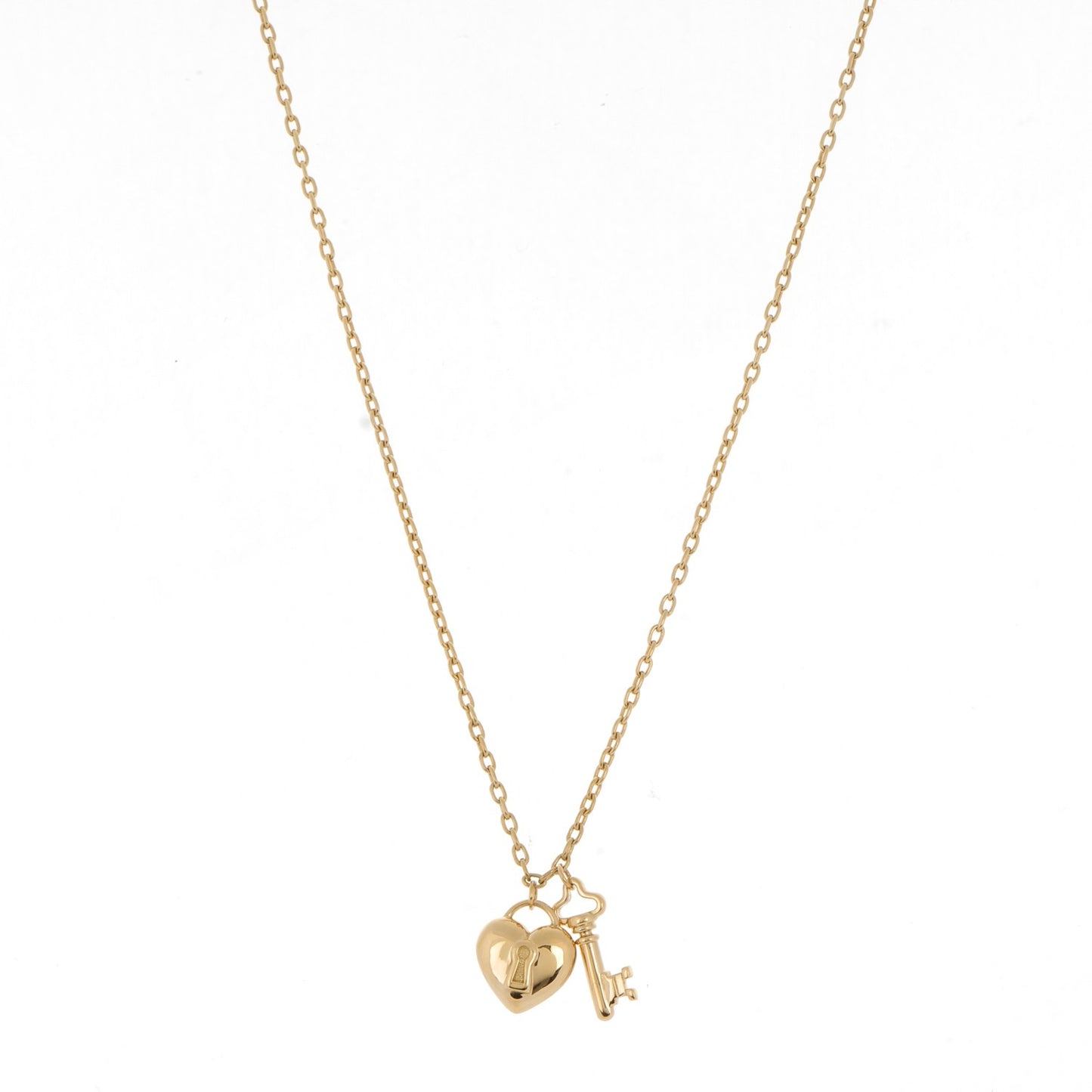 18K Yellow Gold Heart Lock Pendant Necklace