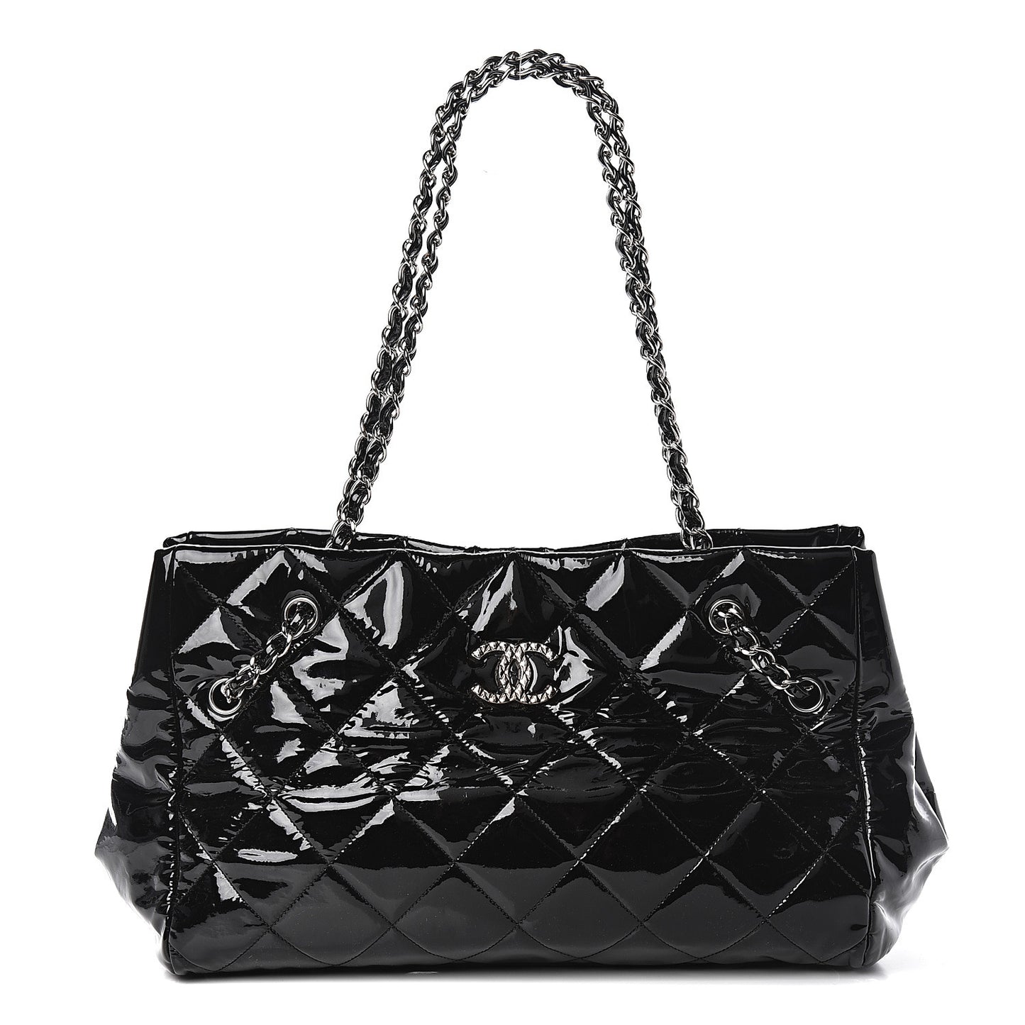 Patent Quilted Medium Cells Tote Black