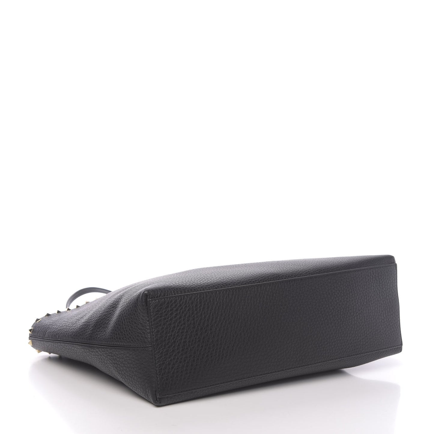 Grained Calfskin Rockstud Shoulder Tote Black