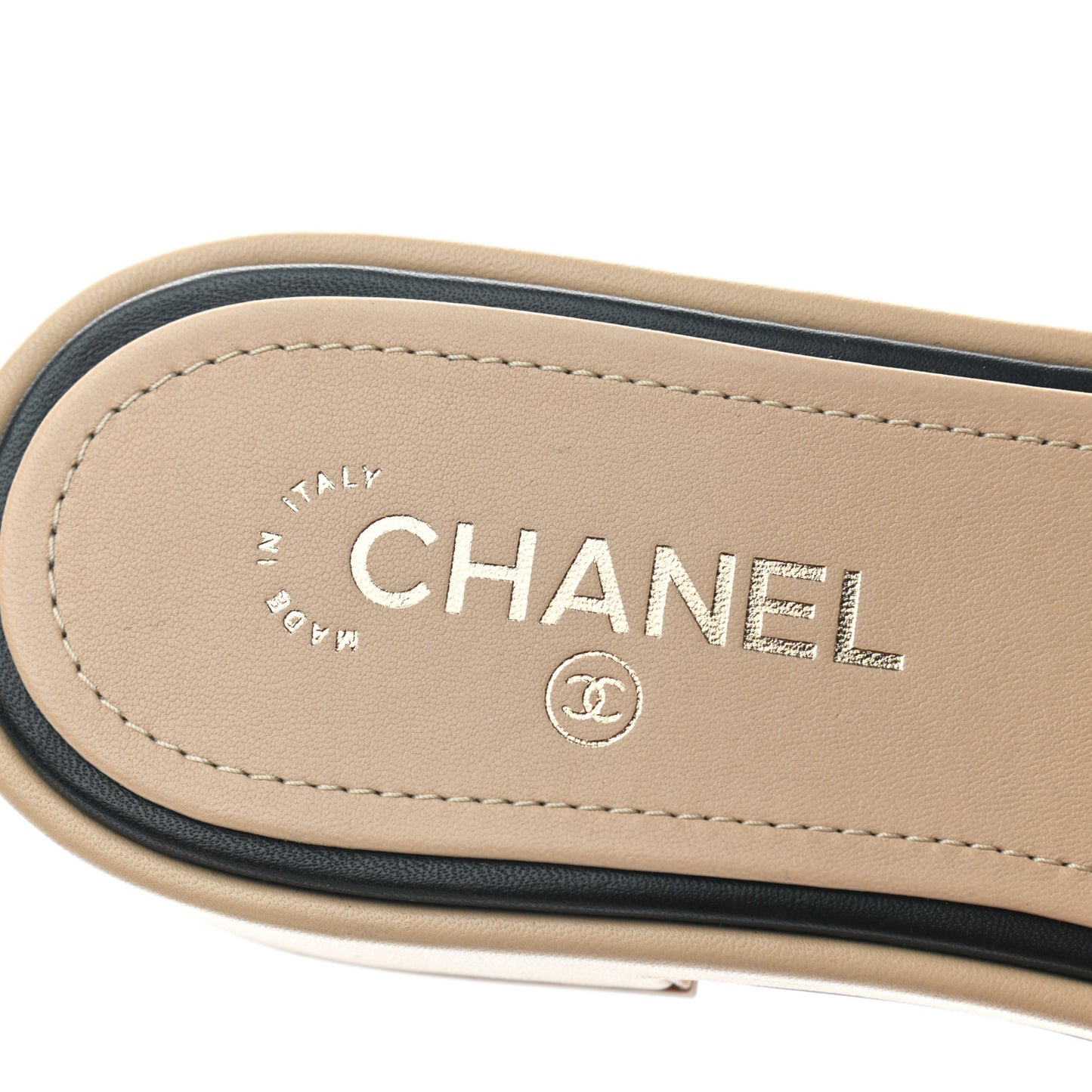 Lambskin Embroidered Logo Mule 42 Beige Black