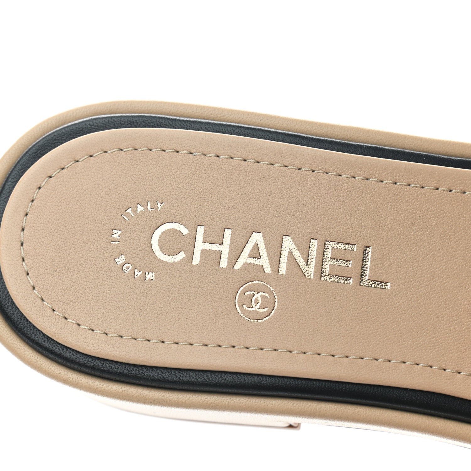Chanel Lambskin Embroidered Logo Mule 42 Beige Black 7 of 7