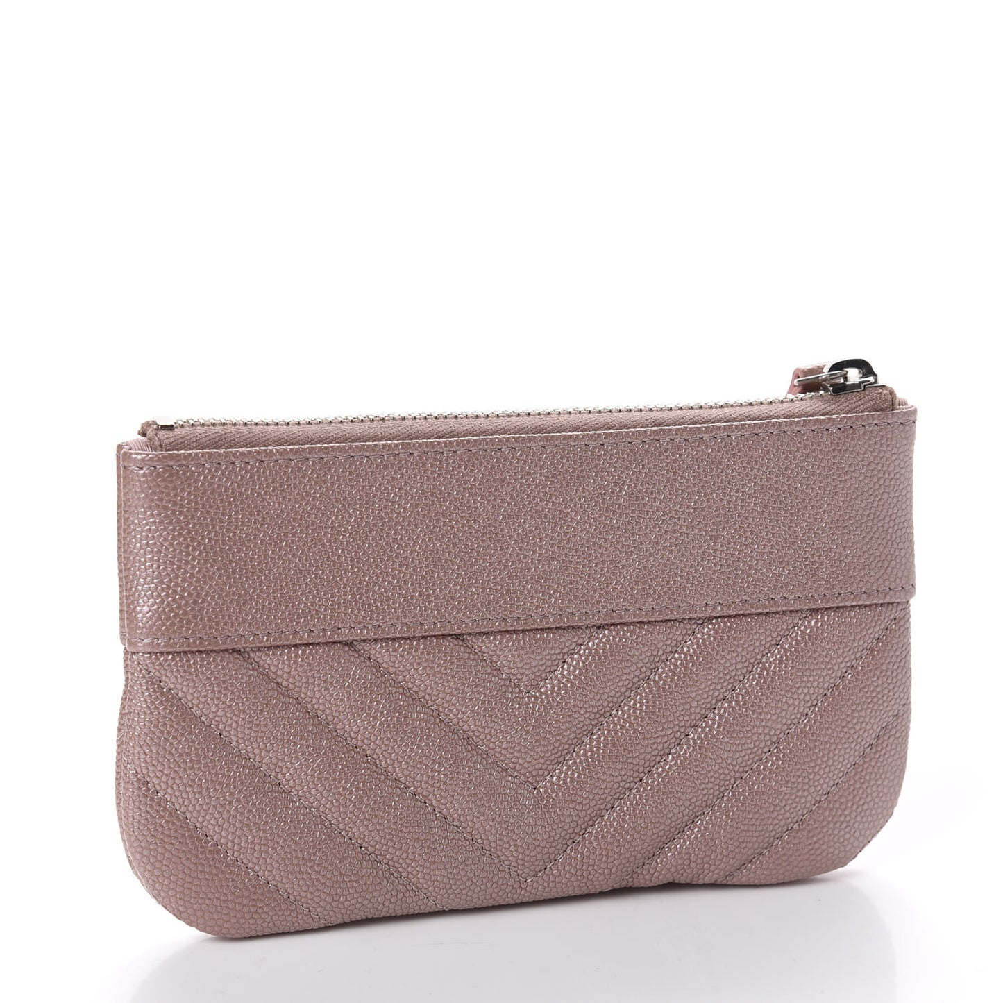 Metallic Caviar Chevron Quilted Small Vintage Mademoiselle Cosmetic Case Pink