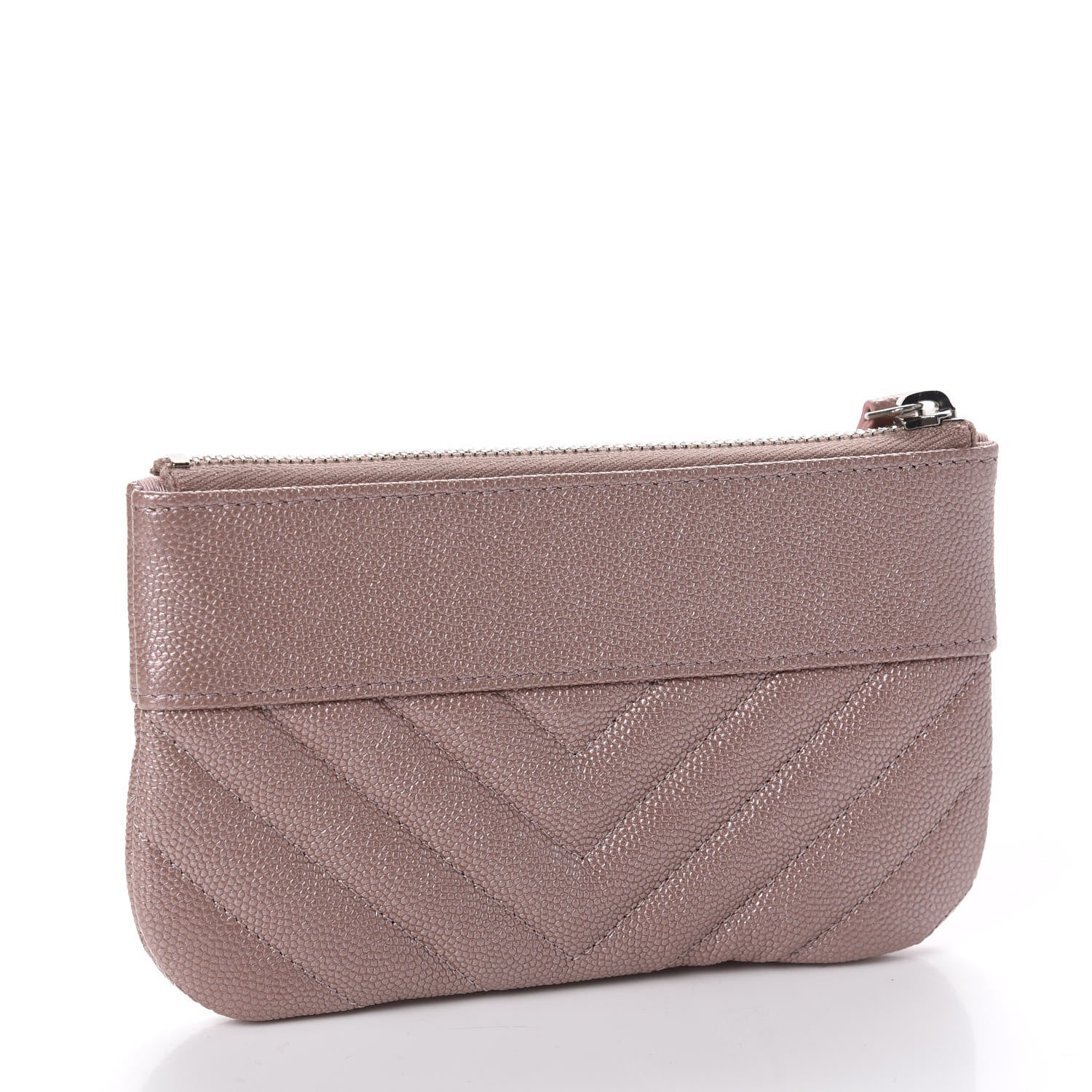 Chanel Metallic Caviar Chevron Quilted Small Vintage Mademoiselle Cosmetic Case Pink 3 of 8