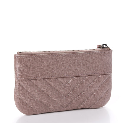 Chanel Metallic Caviar Chevron Quilted Small Vintage Mademoiselle Cosmetic Case Pink 3 of 8