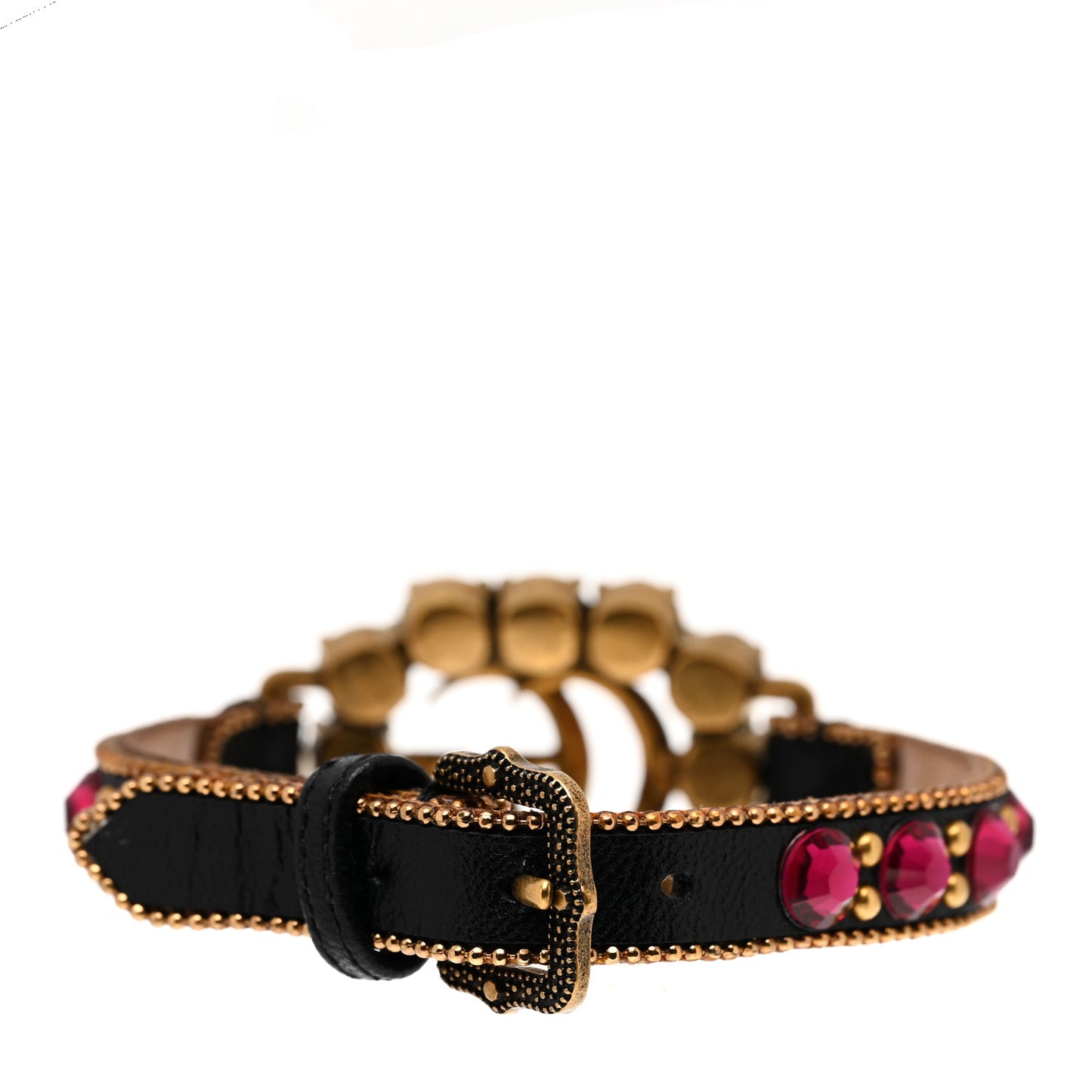 Calfskin Crystal Double G Bracelet Gold
