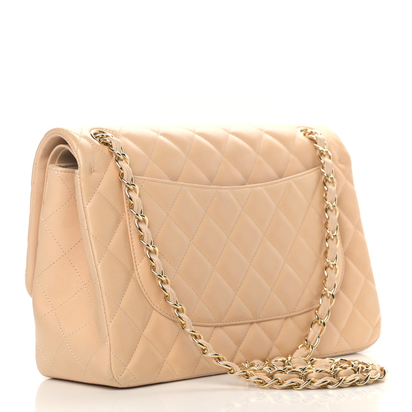 Lambskin Quilted Jumbo Double Flap Beige Clair