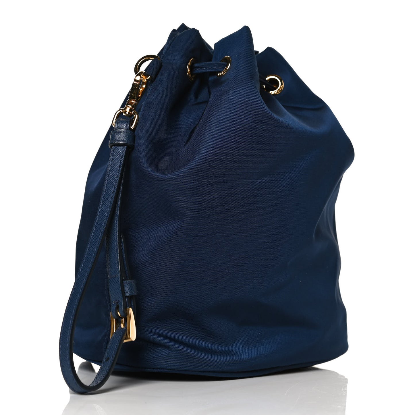 Saffiano Tessuto Nylon Vela Bucket Wristlet Blue