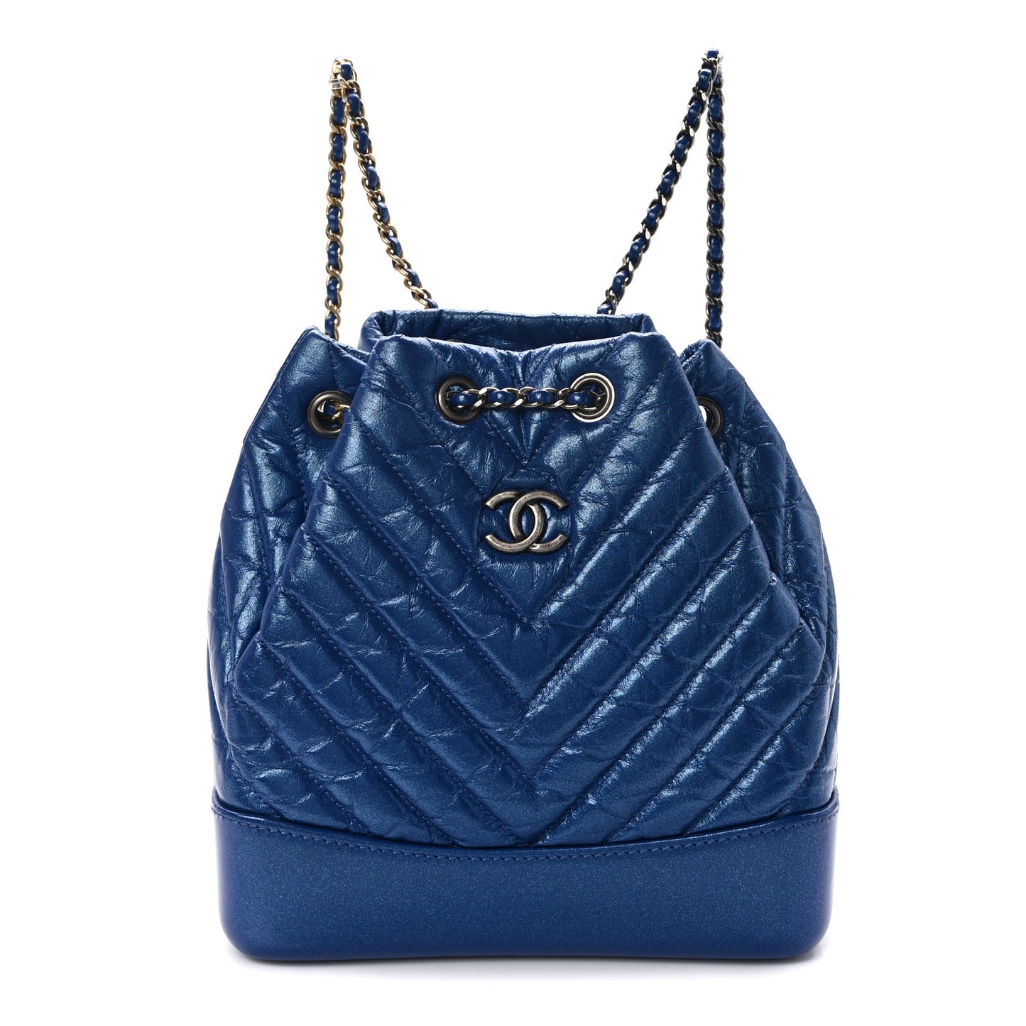 Aged Calfskin Chevron Quilted Small Gabrielle Backpack Blue