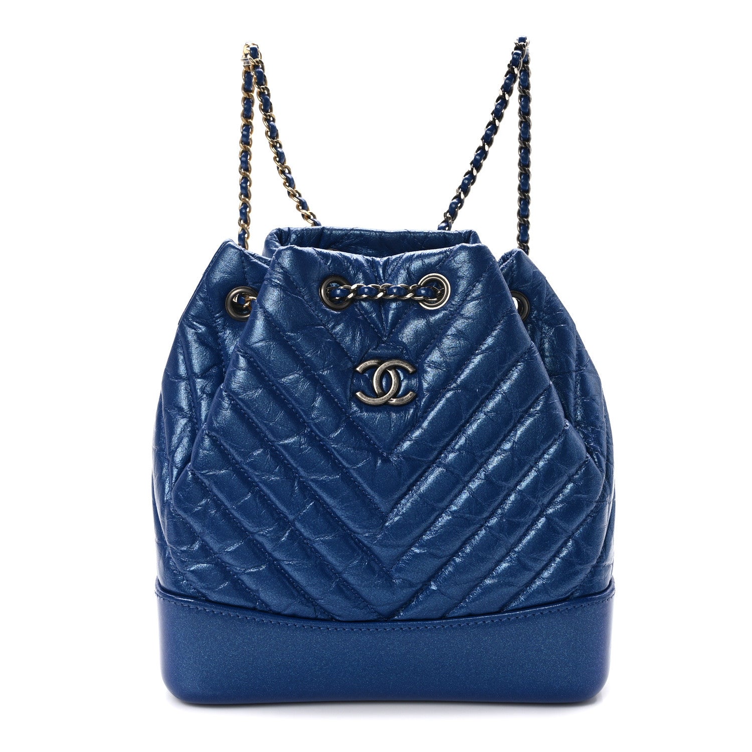 Chanel Aged Calfskin Chevron Quilted Small Gabrielle Backpack Blue 1 of 11