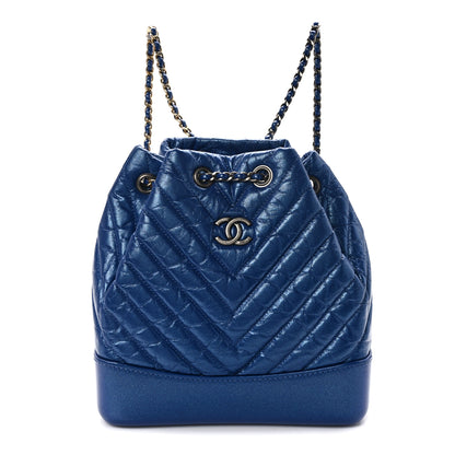 Chanel Aged Calfskin Chevron Quilted Small Gabrielle Backpack Blue 1 of 11