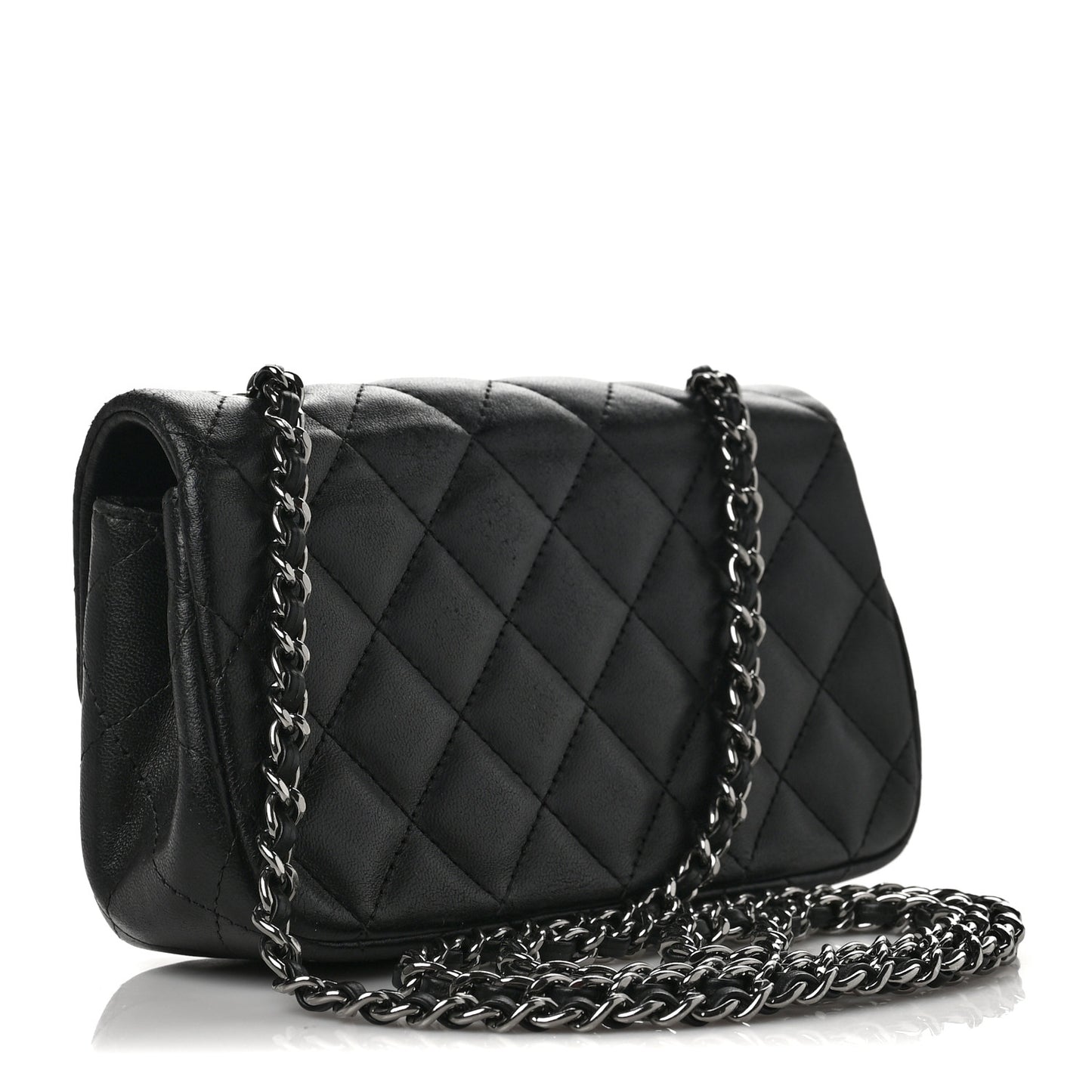 Lambskin Quilted Extra Mini Rectangular Flap Black
