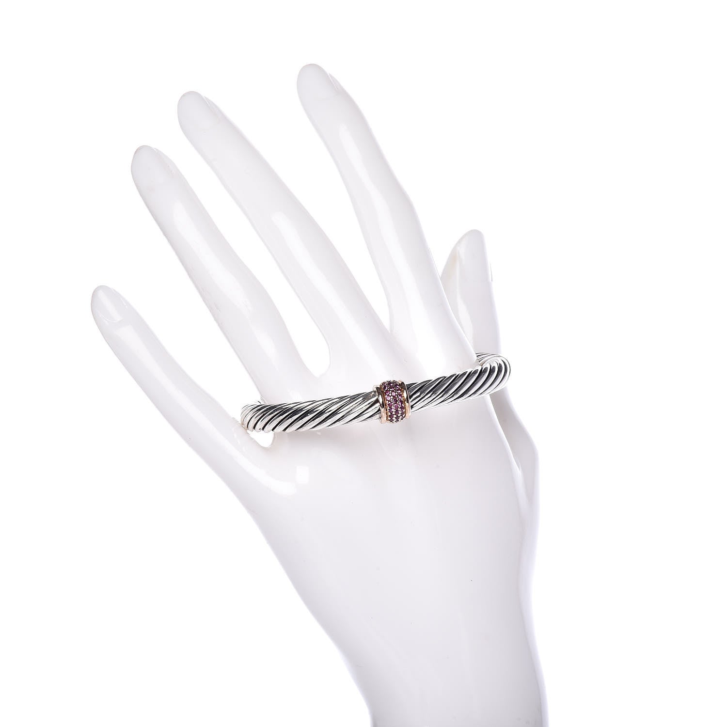 David Yurman Sterling Silver 18K Rose Gold Pink Sapphire 7mm Cable Classics Single Station Bracelet 2 of 4