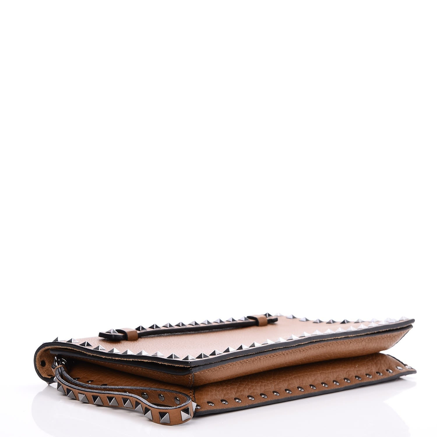 Valentino Garavani Pebbled Calfskin Rockstud Wristlet Clutch Brown 4 of 6