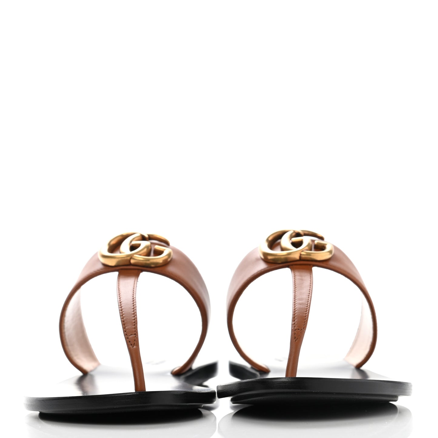 Calfskin GG Marmont Thong Sandals 37 Cognac
