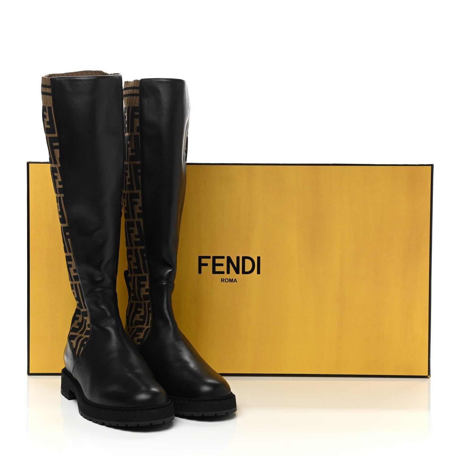 Fendi Nappa Microfiber Fabric FF Rockoko Tall Boots 38 Black Tobacco 8 of 8