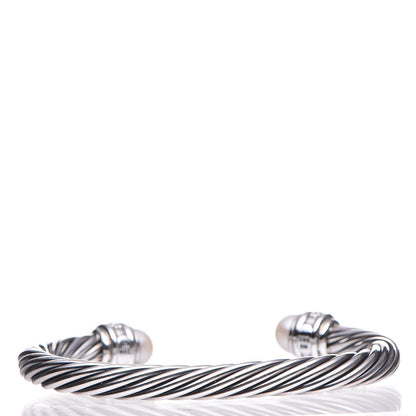 David Yurman Sterling Silver Diamond Pearl 7mm Cable Classics Bracelet 3 of 5