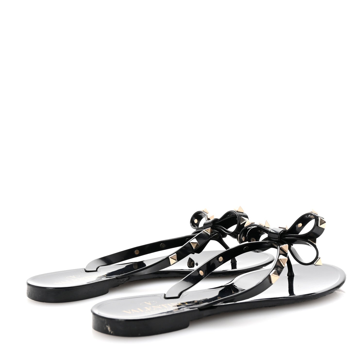 Valentino Garavani PVC Jelly Rockstud Bow Thong Sandals 38 Black 5 of 9