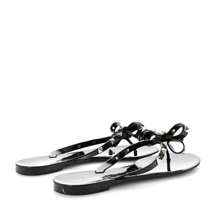 Valentino Garavani PVC Jelly Rockstud Bow Thong Sandals 38 Black 5 of 9