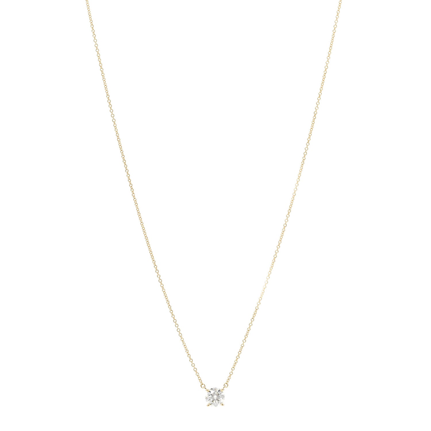 Tiffany 18K Yellow Gold Diamond .80ct Solitaire Pendant Necklace 1 of 6