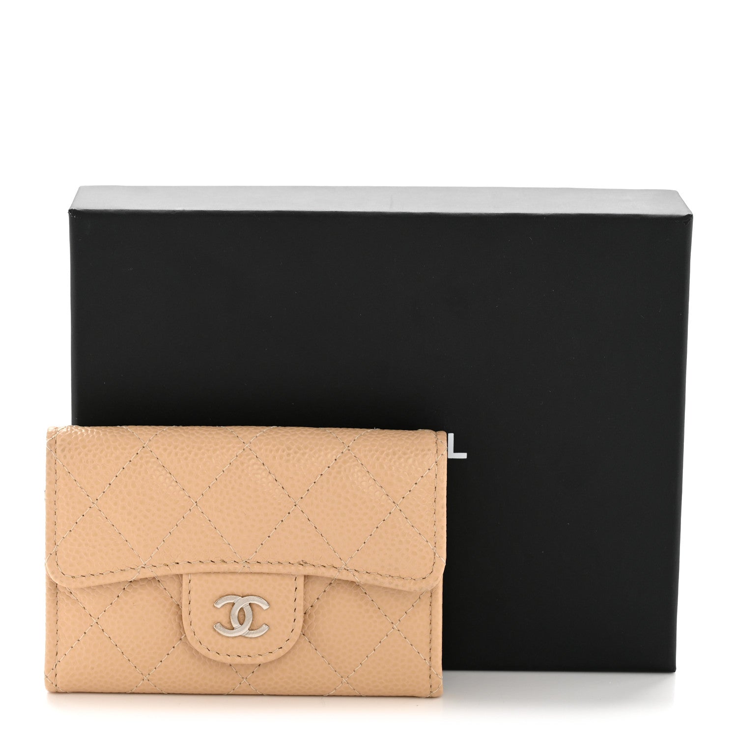 Chanel Caviar Quilted Flap Card Holder Wallet Beige 9 of 9