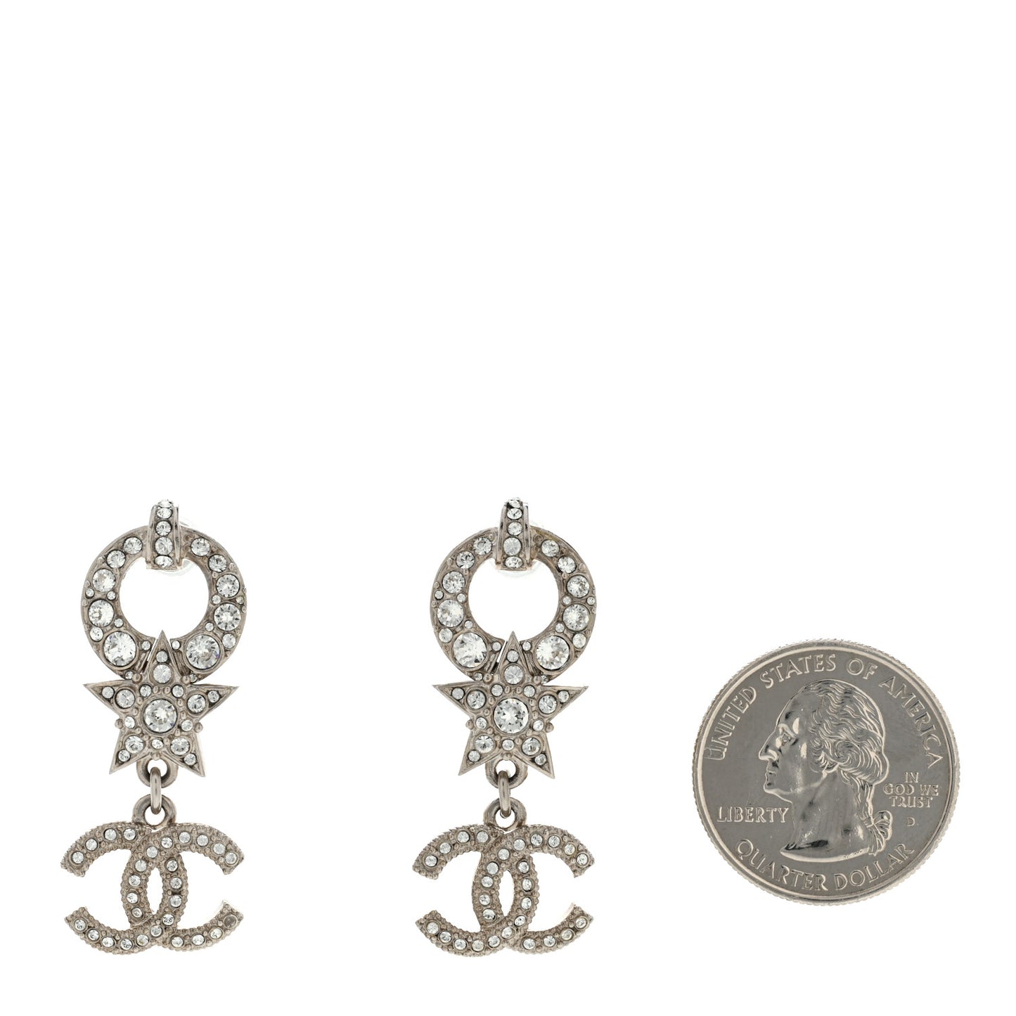 Strass Crystal CC Star Drop Earrings Silver