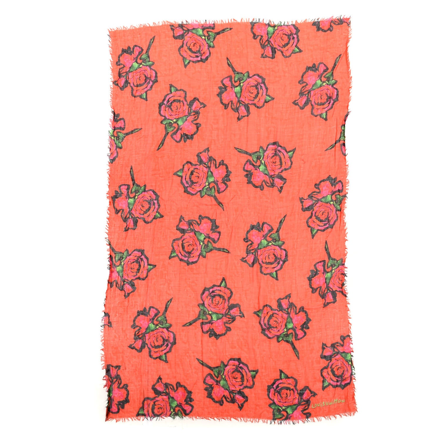 Louis Vuitton Cashmere Silk Roses Stole Orange Sunset 1 of 4