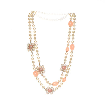 Chanel Pearl Gripoix Poured Glass CC Korean Blossom Long Necklace Pink Gold 1 of 5