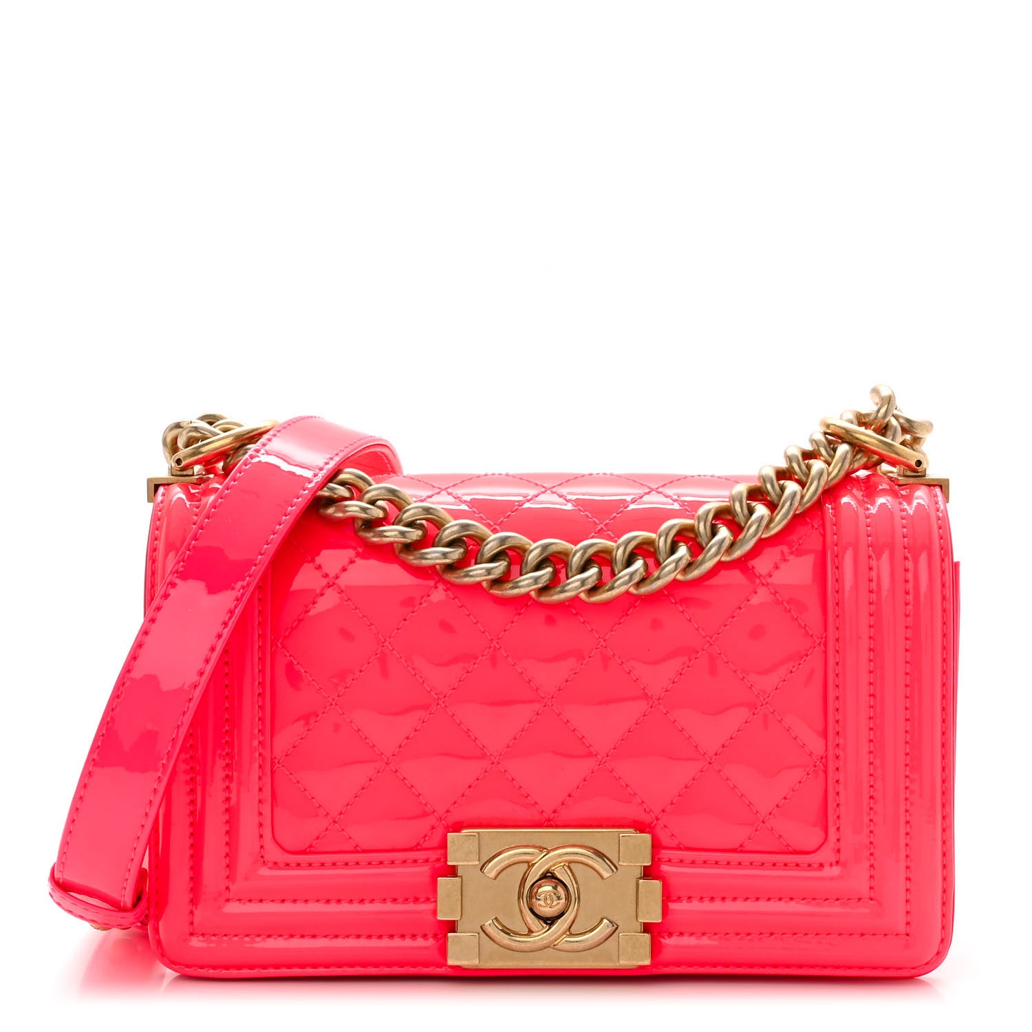 Chanel Patent Calfskin Quilted Small Boy Flap Pink 1 of 10