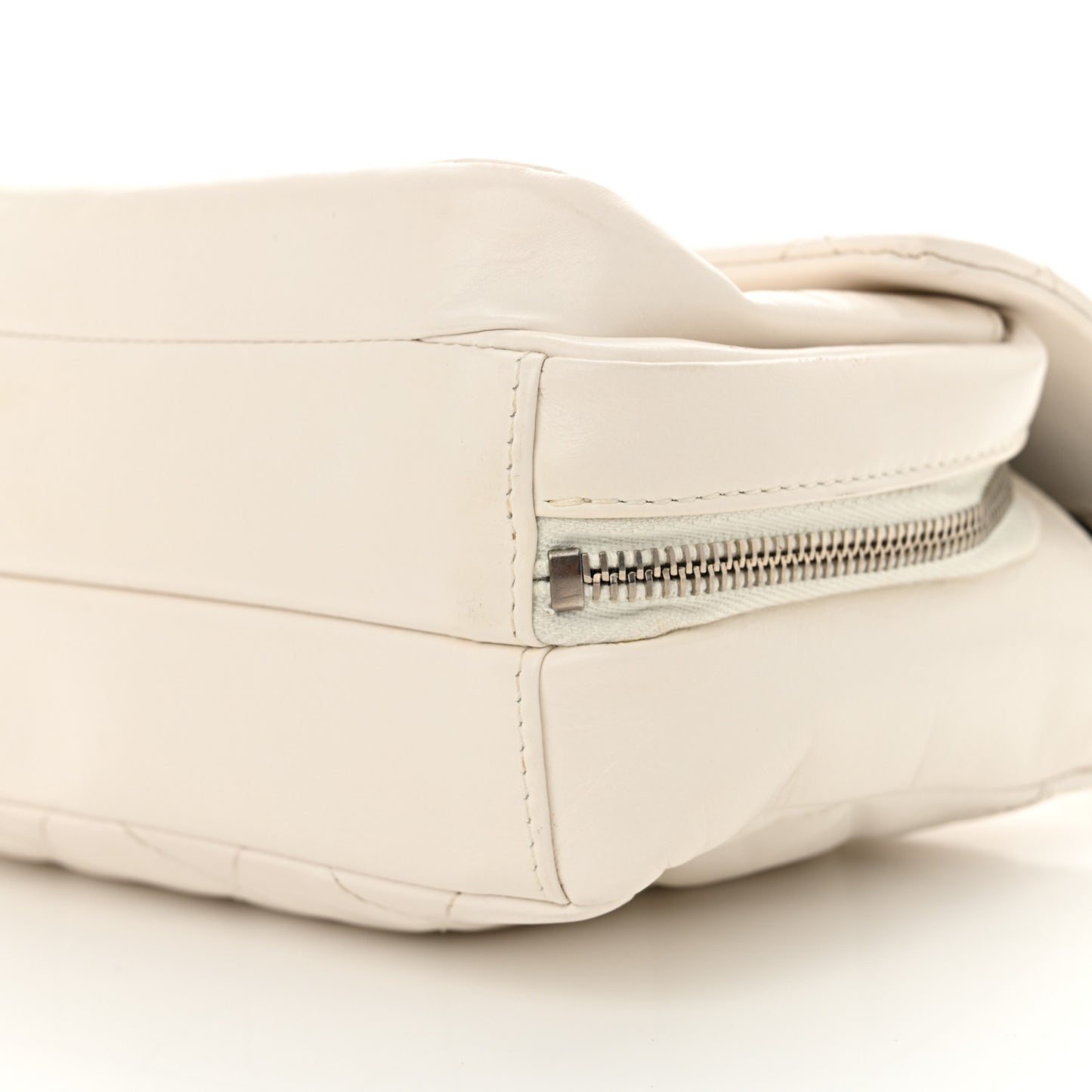 Aged Calfskin Quilted Express Zip Around Flap White