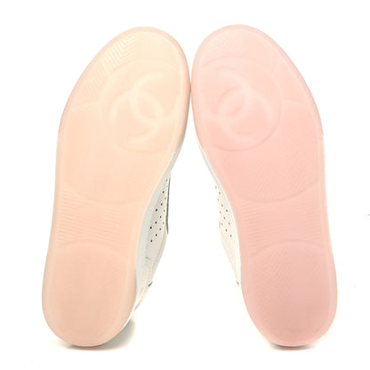Chanel Grained Calfskin Fabric Womens Logo Sneakers 37.5 White Light Pink 5 of 7