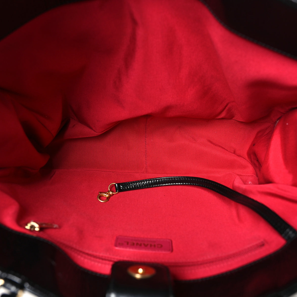 Shiny Aged Calfskin Shopping Bag Black