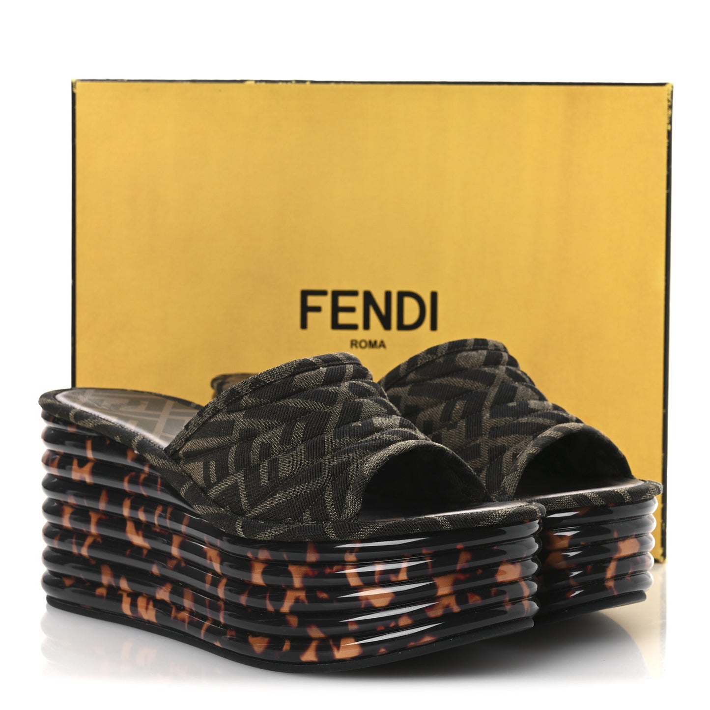 Jacquard FF Promenade Flatform Slide Sandals 39.5 Tobacco Tortoise