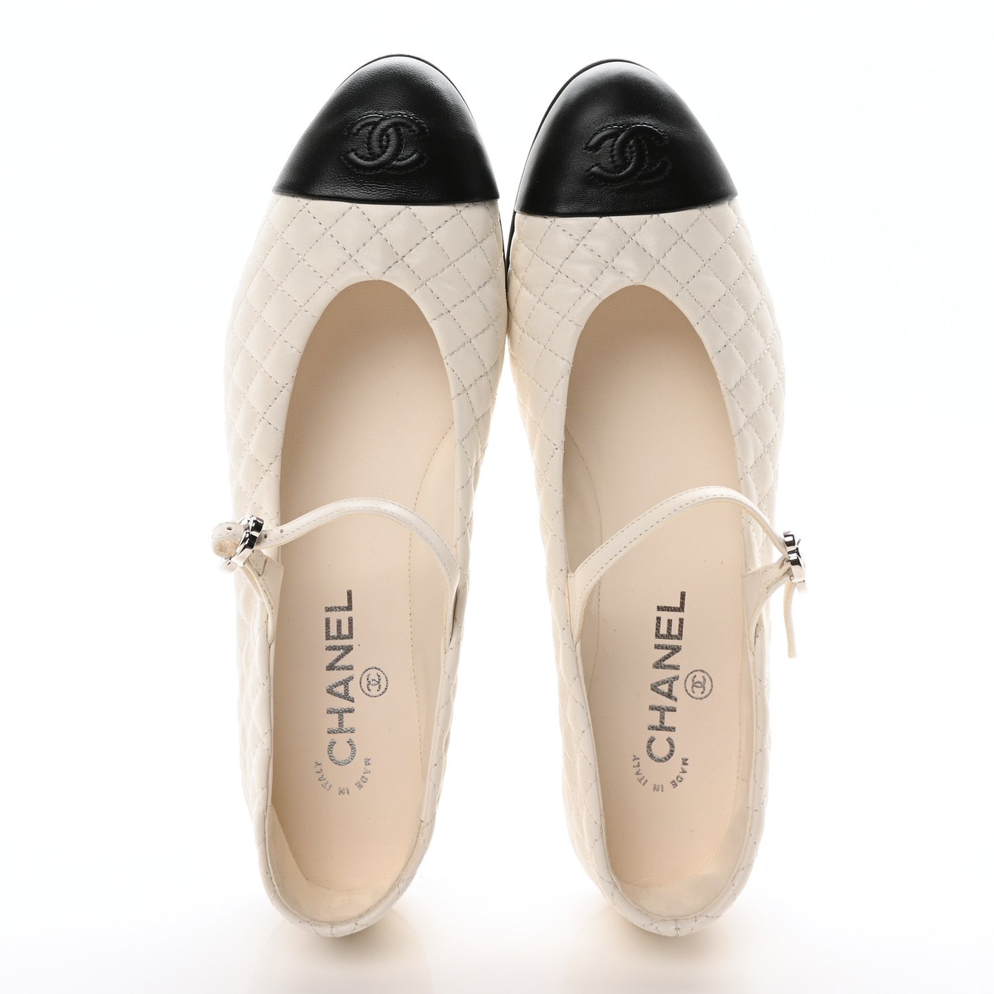 Lambskin Quilted Mary Jane Flats 41 White Black