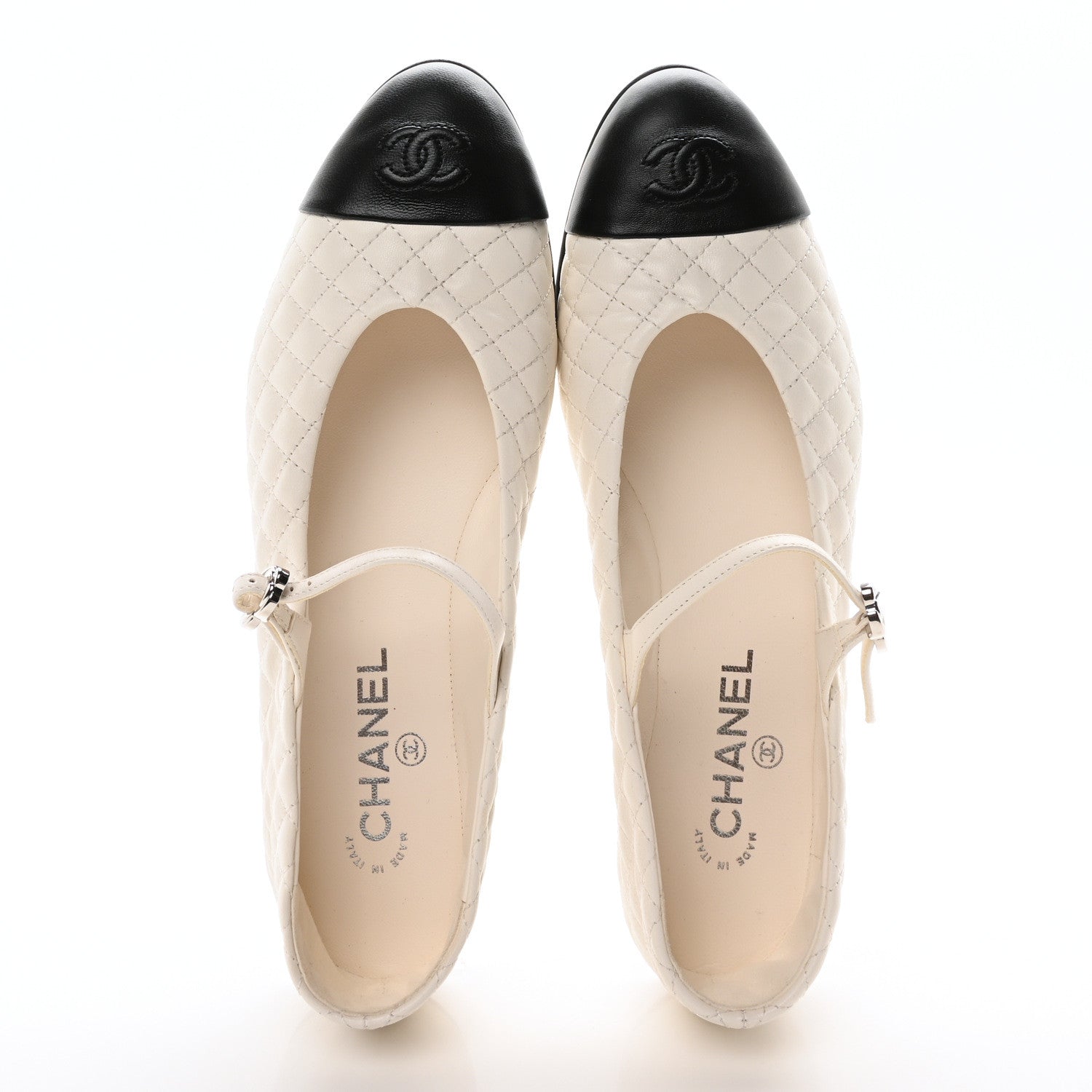 Chanel Lambskin Quilted Mary Jane Flats 41 White Black 2 of 10