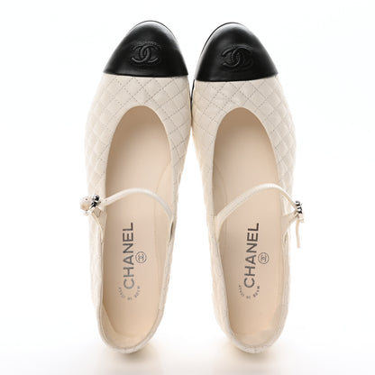 Chanel Lambskin Quilted Mary Jane Flats 41 White Black 2 of 10
