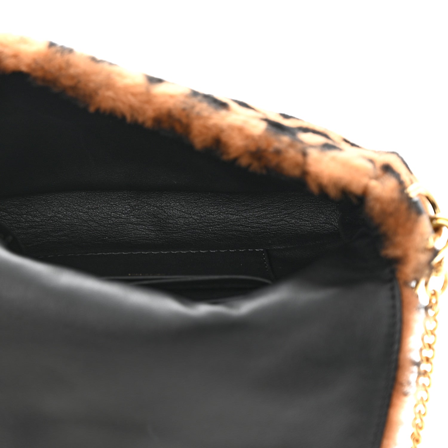 Fendi Shearling Vitello Dolce Macro FF 1974 Mini Baguette Tobacco Black 5 of 12