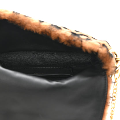 Fendi Shearling Vitello Dolce Macro FF 1974 Mini Baguette Tobacco Black 5 of 12