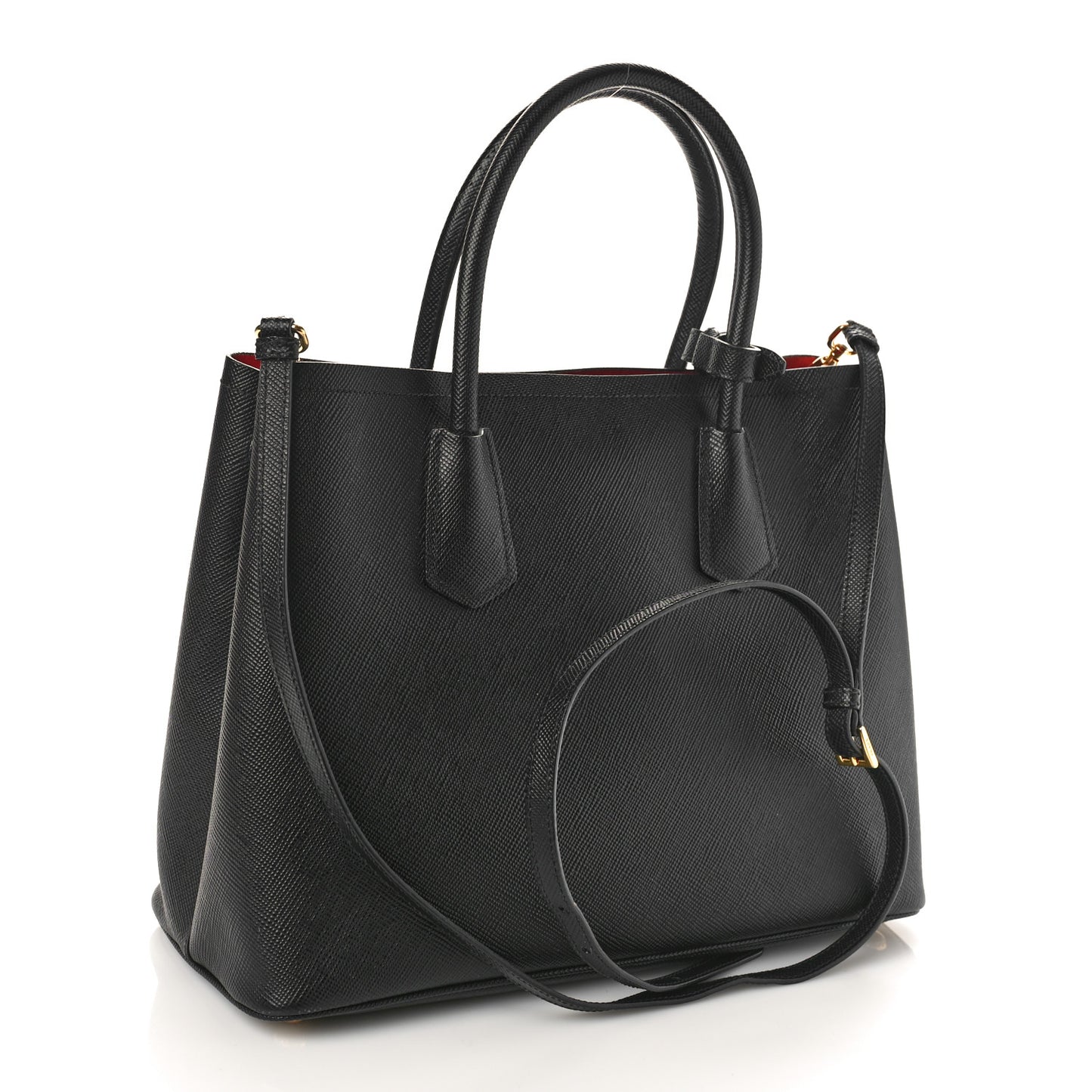 Saffiano Cuir Medium Double Bag Black Fuoco