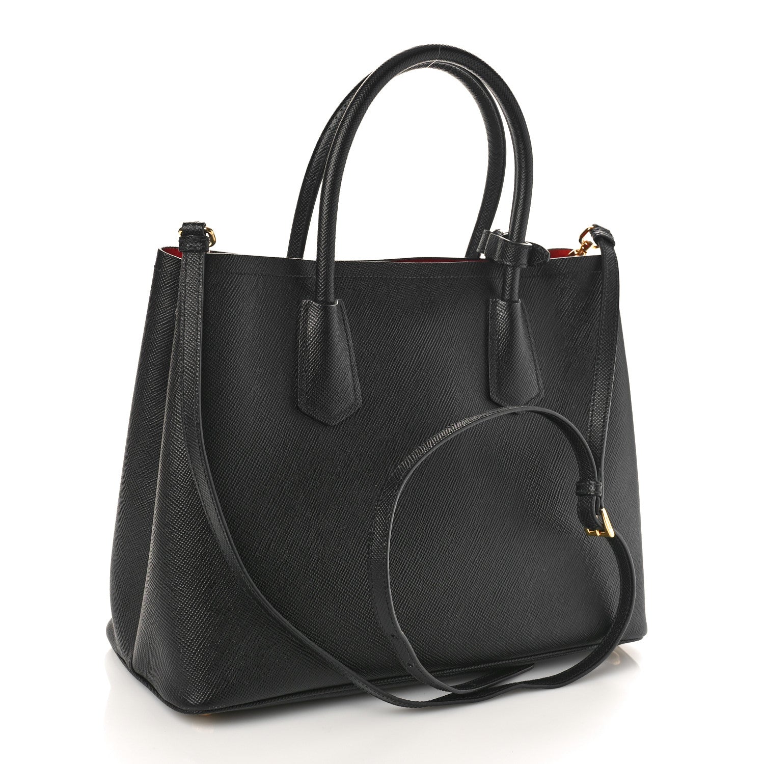 Prada Saffiano Cuir Medium Double Bag Black Fuoco 2 of 13
