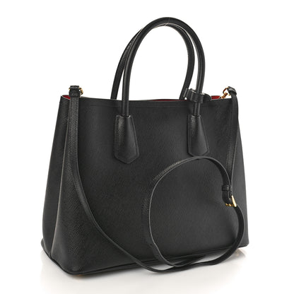 Prada Saffiano Cuir Medium Double Bag Black Fuoco 2 of 13