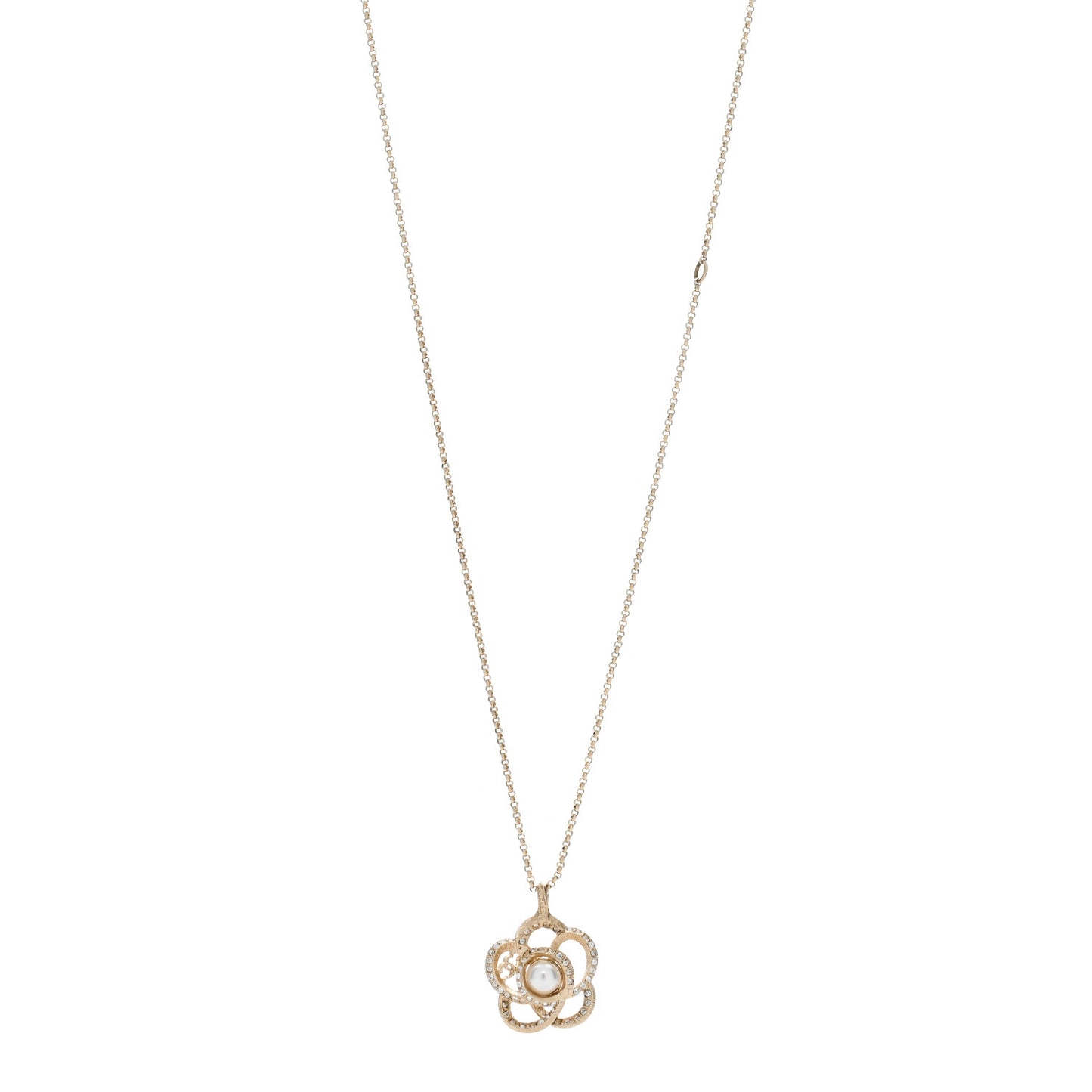 Crystal Pearl Camellia Necklace Gold
