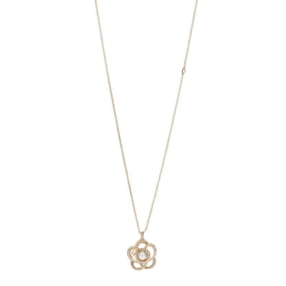Chanel Crystal Pearl Camellia Necklace Gold 1 of 4